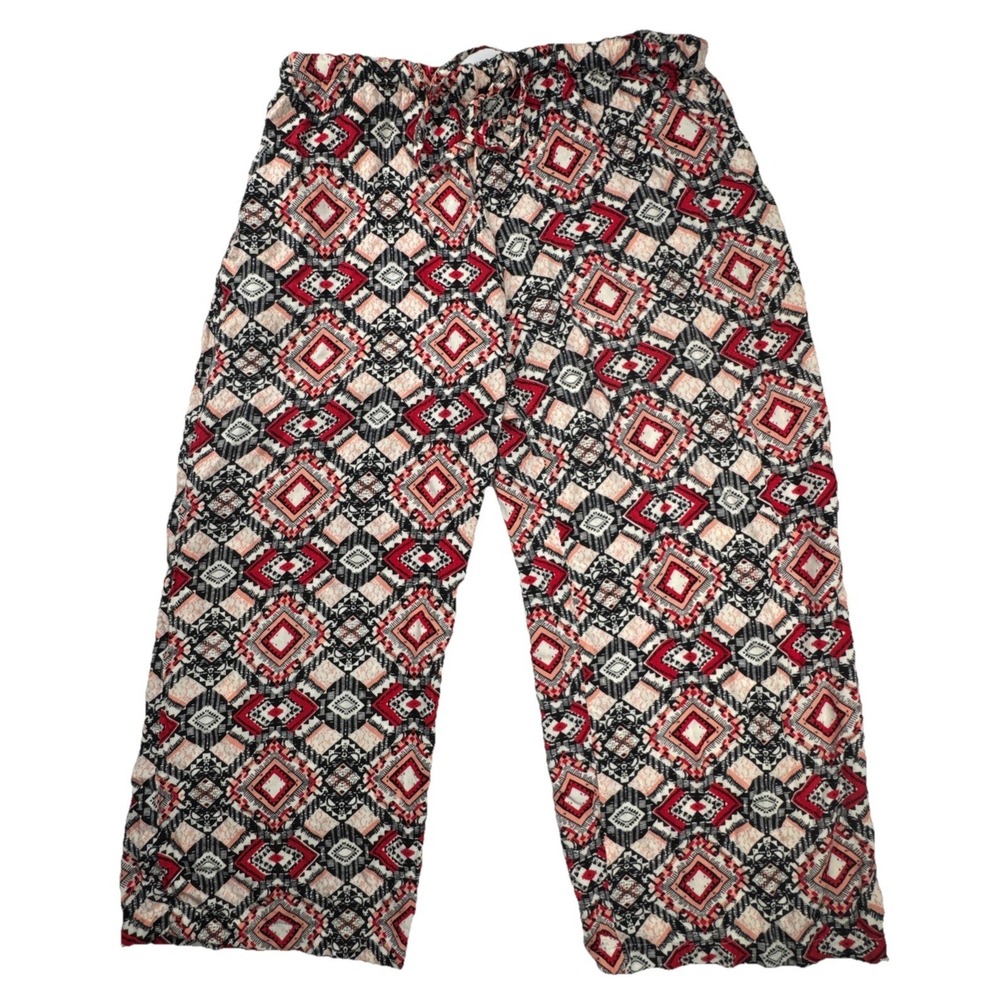 Boca Bay Rayon Lounge Pants‎ Geometric Diamond Print Petite Medium Red Black